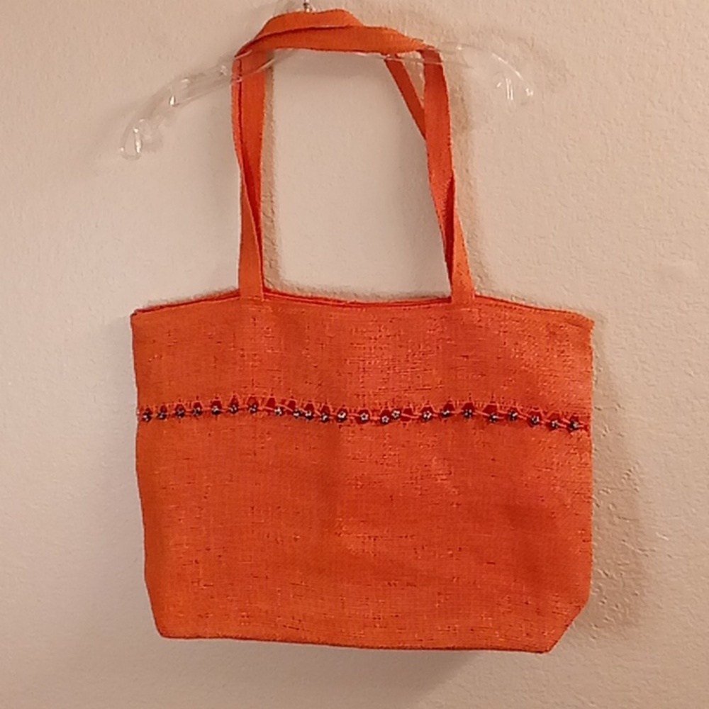 BEACH BAG Boho Beachy One Size Orange Color with Black-White beads Colors
